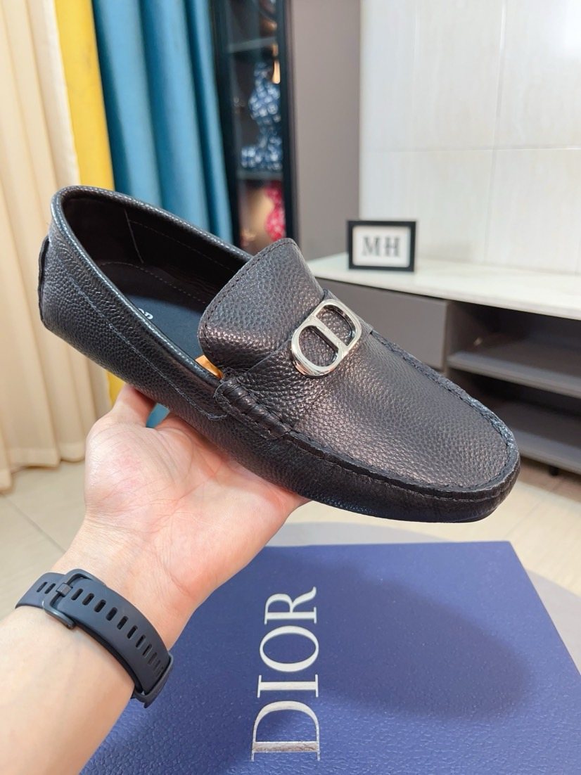 Dior Pebbled Buckle Loafers