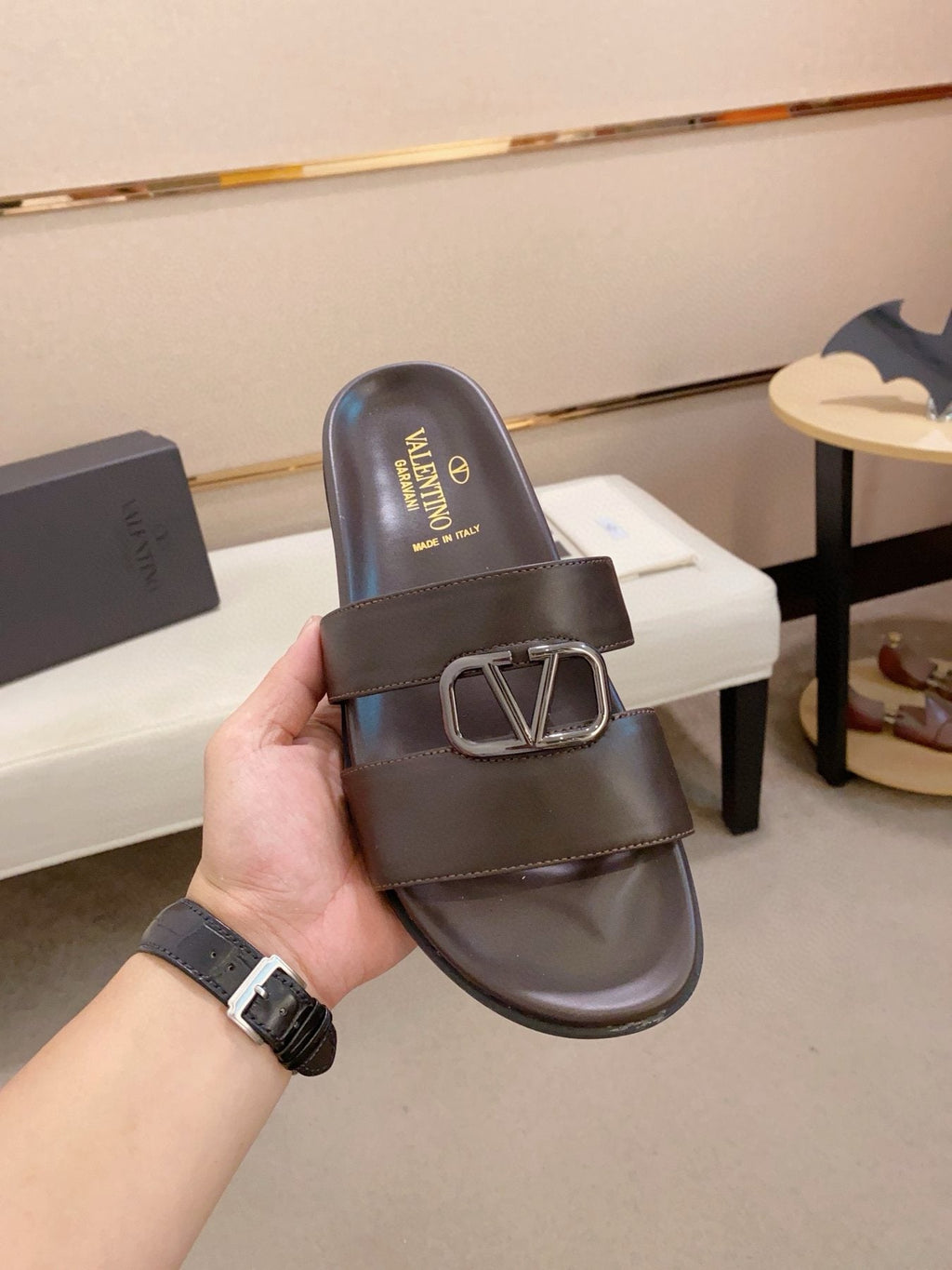 Valentino Men's V-Detail Slide Sandals