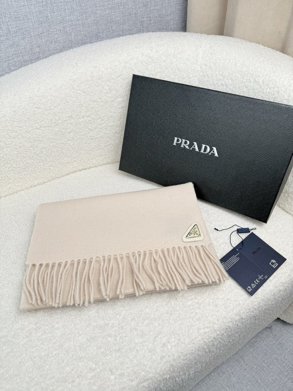 Prada Fringed Triangle Plaque Scarf