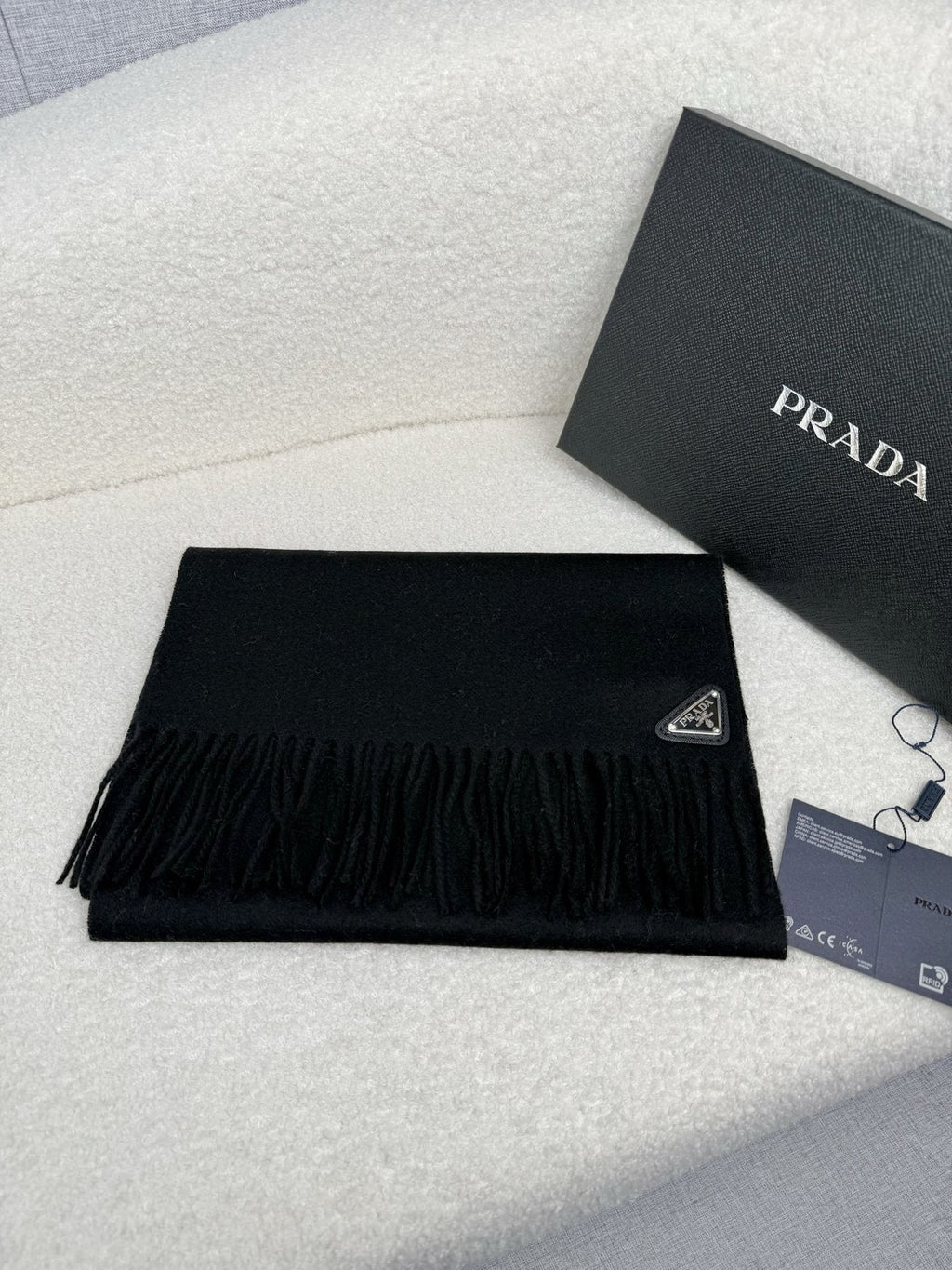 Prada Fringed Triangle Plaque Scarf