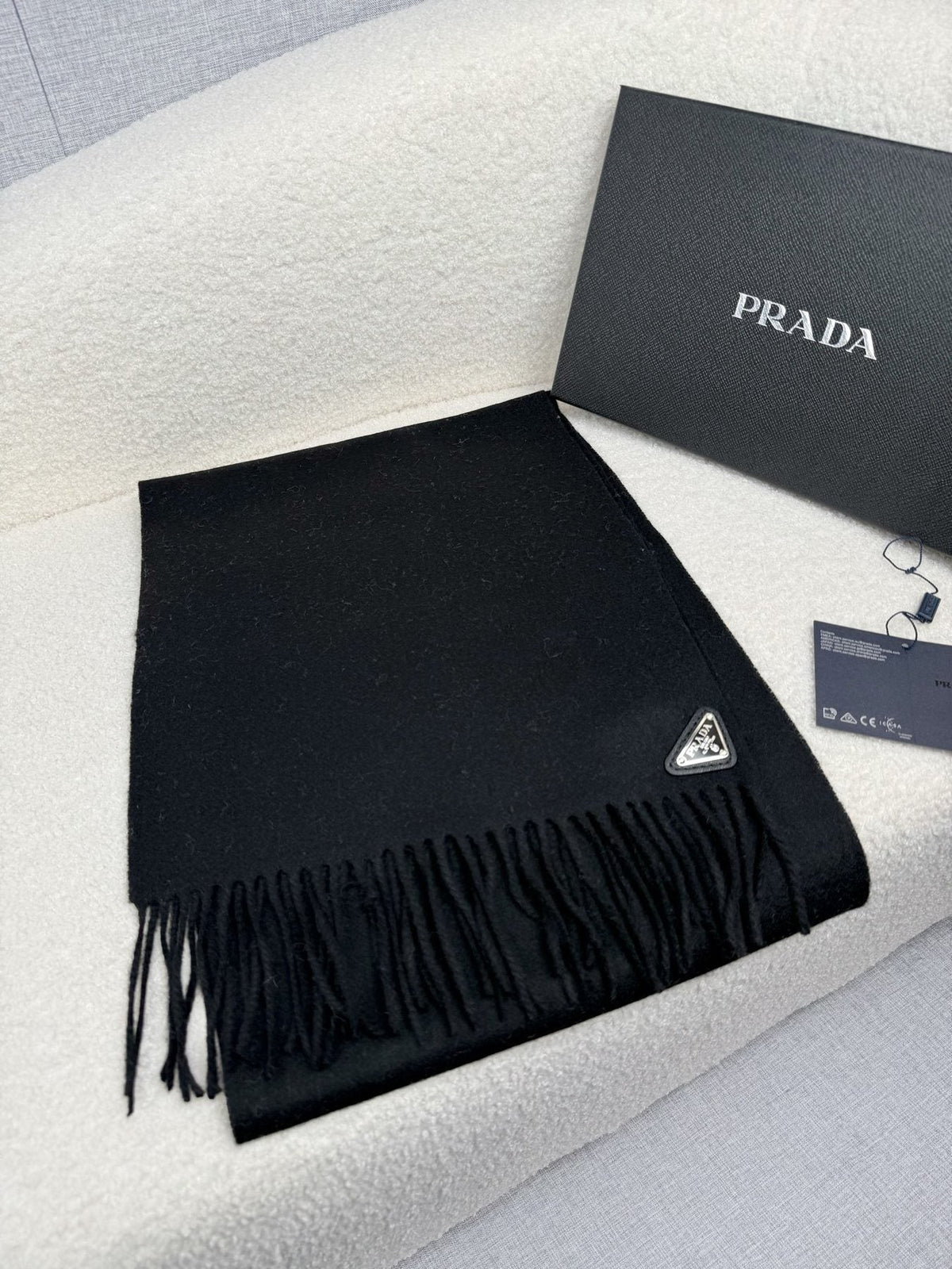 Prada Fringed Triangle Plaque Scarf