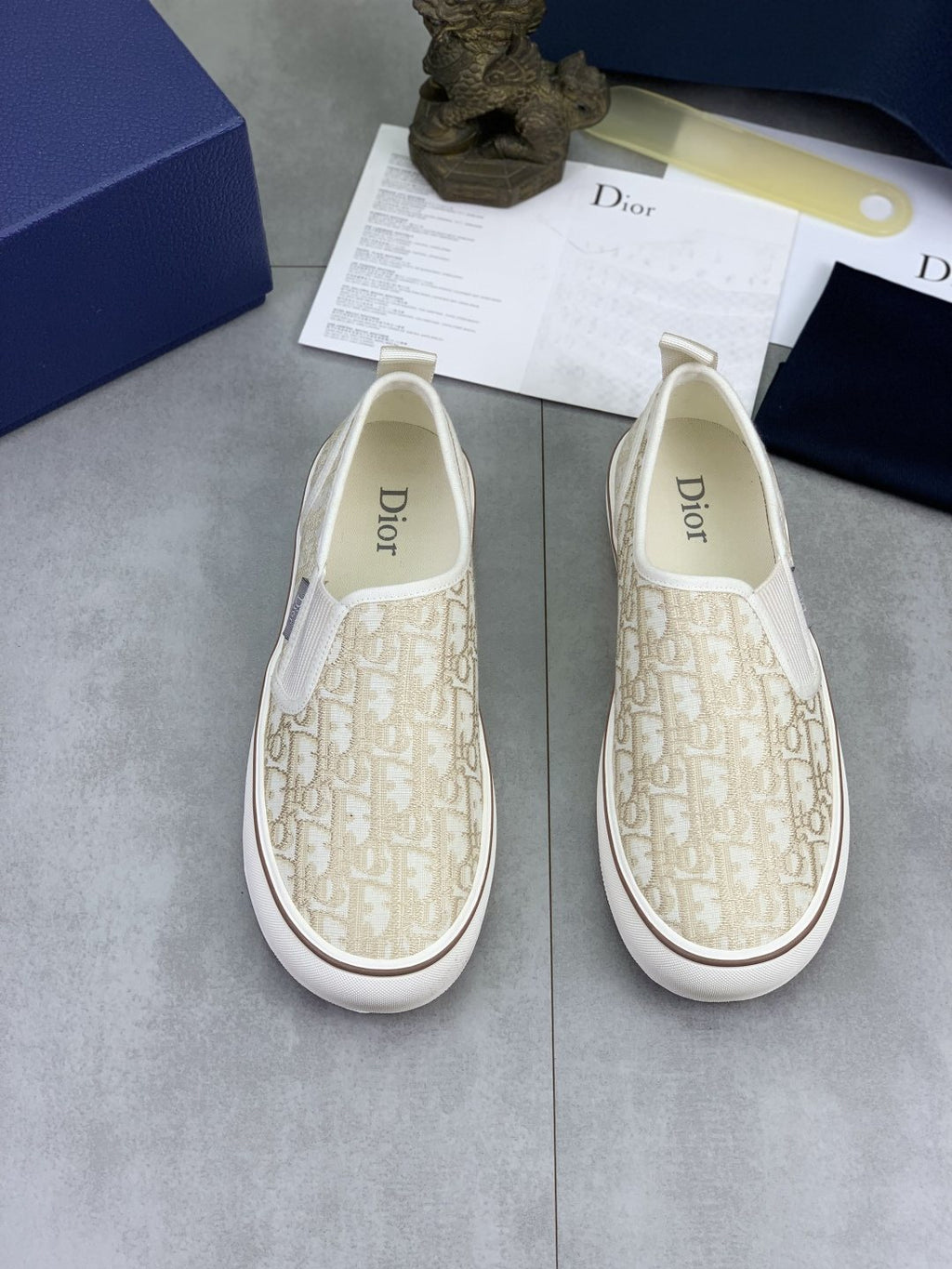 Dior Cream Beige Patterned Slip-On Sneakers