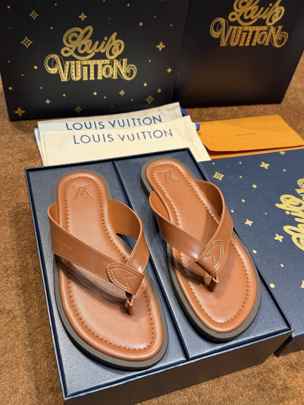 Louis Vuitton Tan Brown Thong Sandals