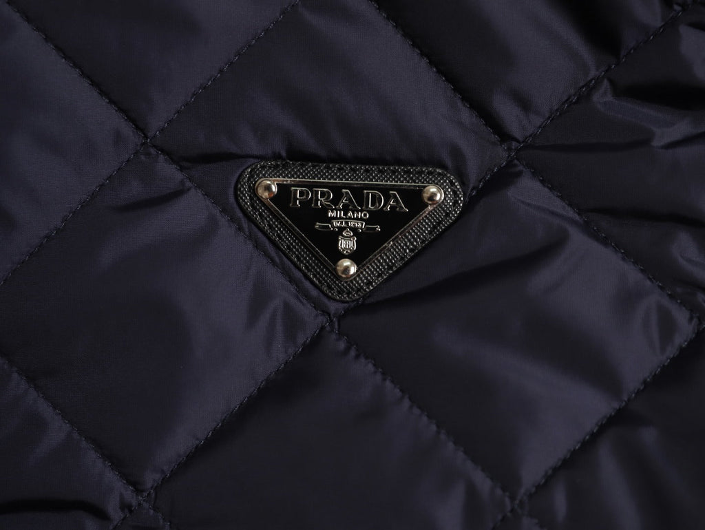 Prada PRD Quilted Jacket with Corduroy Collar - Navy