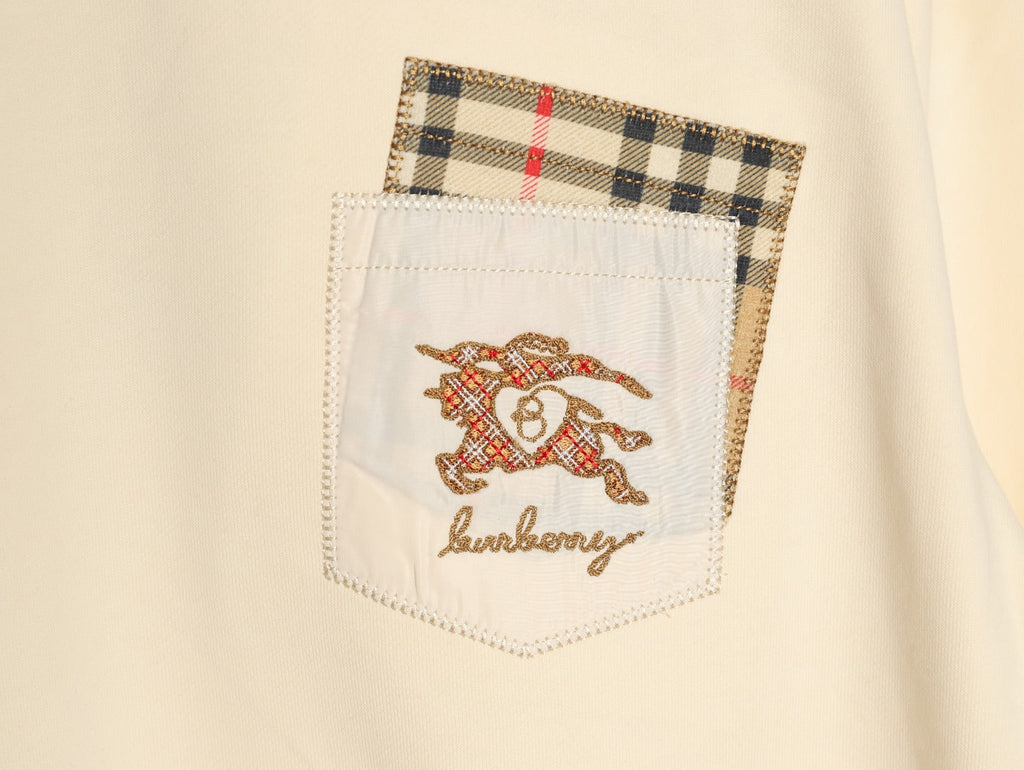 Burberry Check-Trim Embroidered Pocket Crewneck Sweatshirt